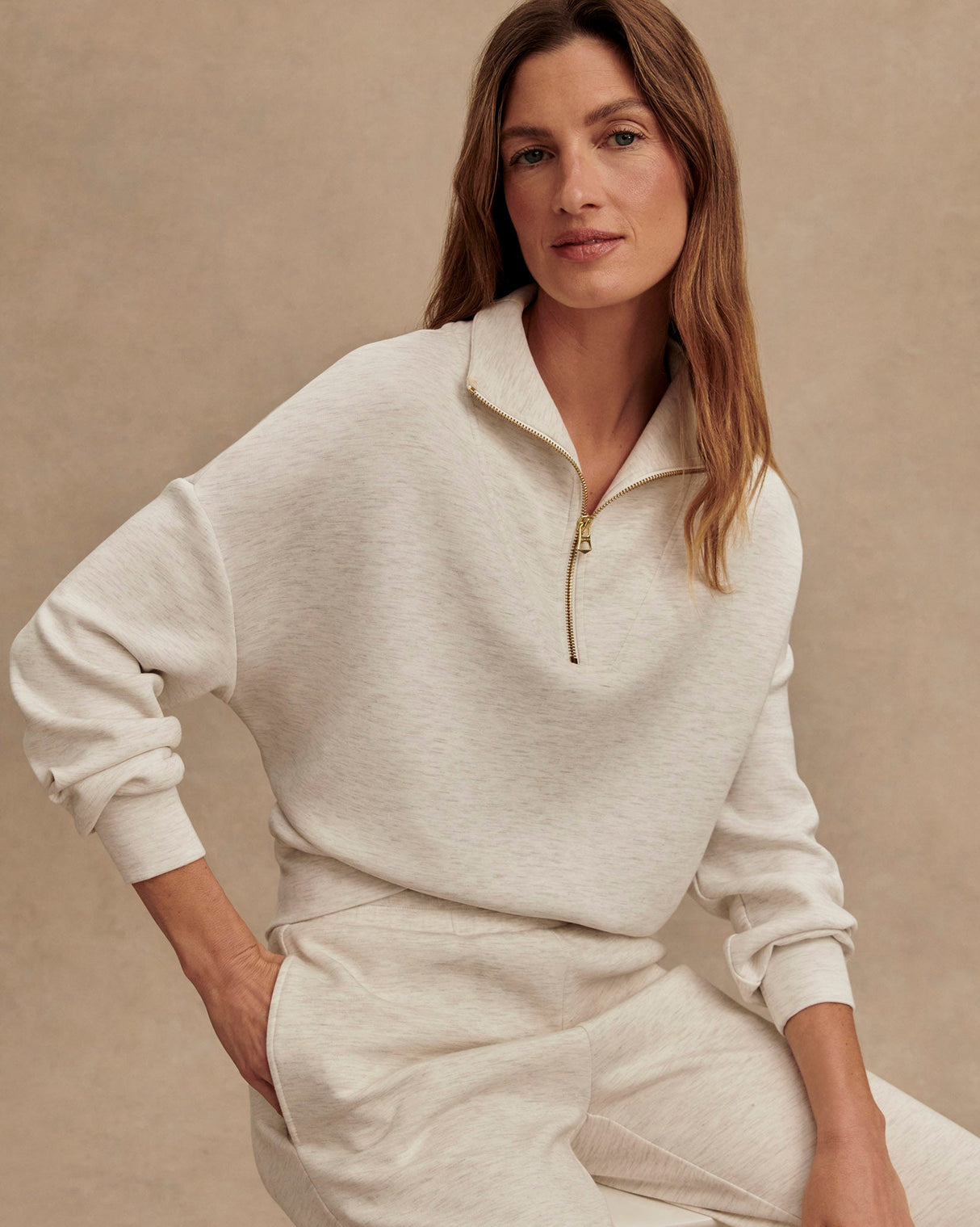 Ivory-Marl-Hawley-Half-Zip-Sweatshirt