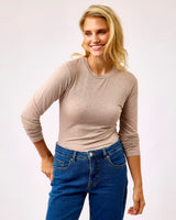 Taupe Marl Edna Fitted Long Sleeve Top