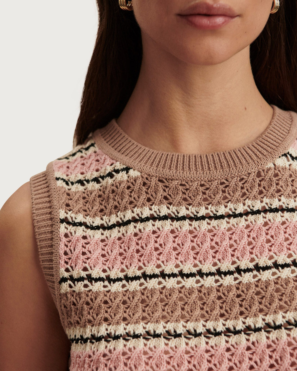 Warm Taupe & Mellow Rose Deeley Cotton Stitch Knit Vest