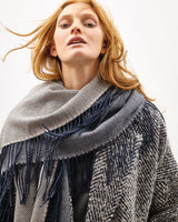 Navy & Cream Vertically Fringed Merino Scarf
