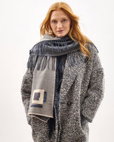 Navy & Cream Vertically Fringed Merino Scarf