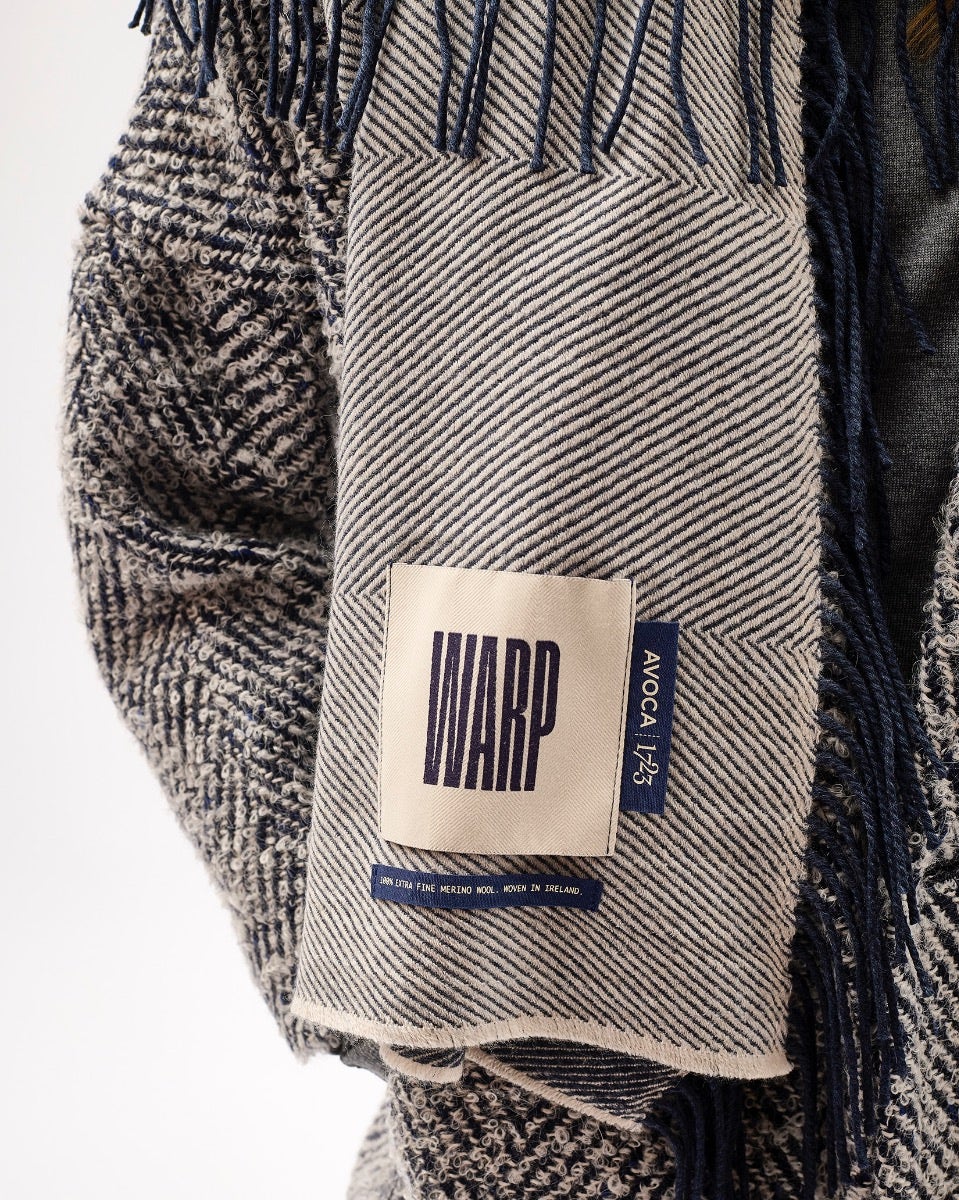 Navy & Cream Vertically Fringed Merino Scarf