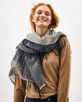 Navy & Cream Vertically Fringed Merino Scarf