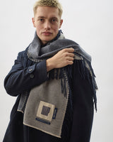 Navy & Cream Vertically Fringed Merino Scarf