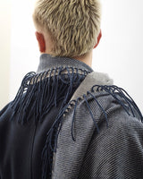 Navy & Cream Vertically Fringed Merino Scarf