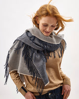 Navy & Cream Vertically Fringed Merino Scarf