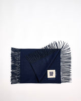 Navy Vertically Fringed Merino Scarf
