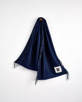 Navy Vertically Fringed Merino Scarf