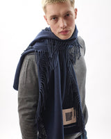 Navy Vertically Fringed Merino Scarf