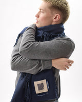 Navy Vertically Fringed Merino Scarf