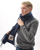 Navy Vertically Fringed Merino Scarf