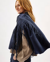 Navy Vertically Fringed Merino Scarf