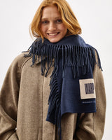 Navy Vertically Fringed Merino Scarf