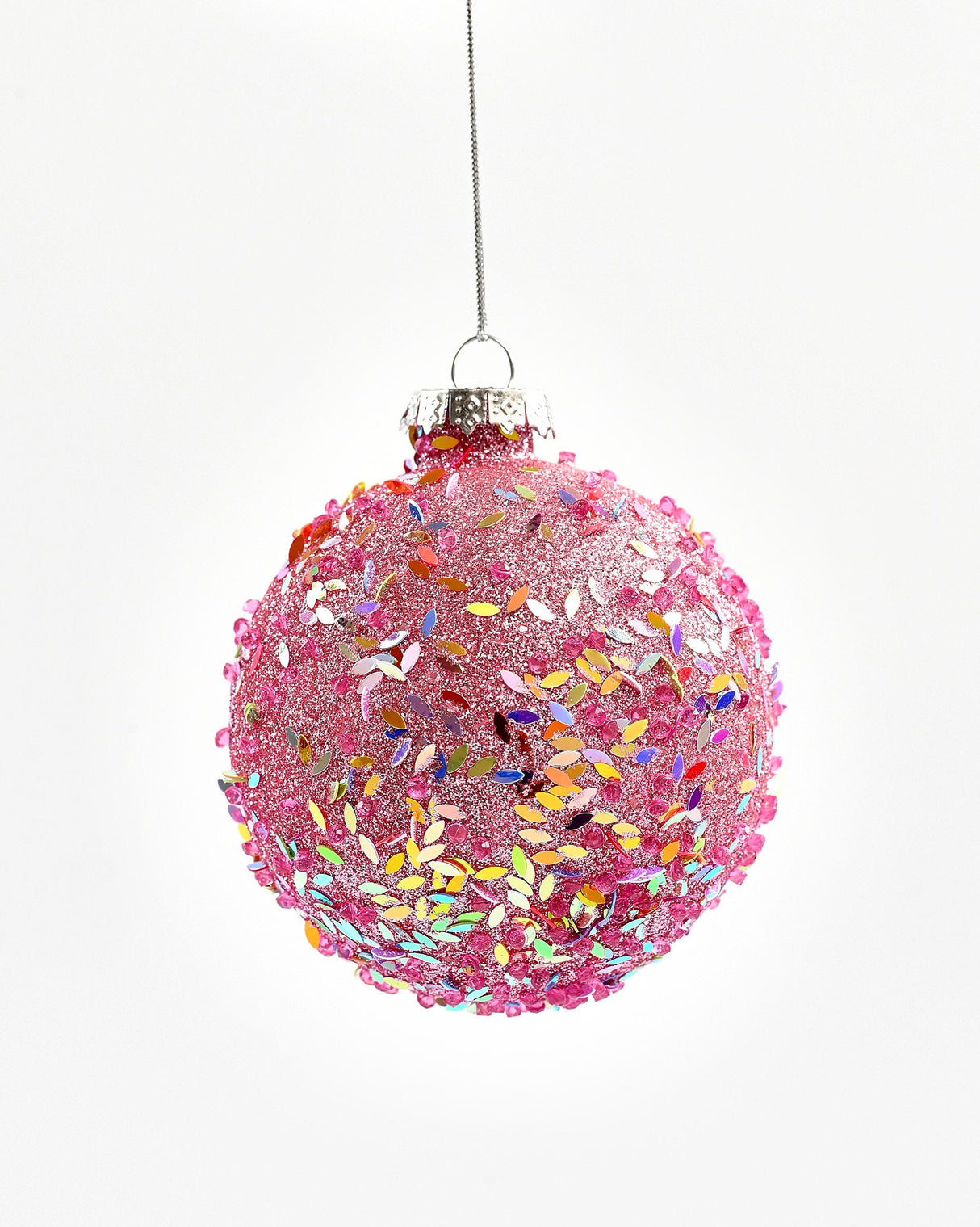 Pink-Glittering-Sequins-Bauble-Glass-Tree-Ornament