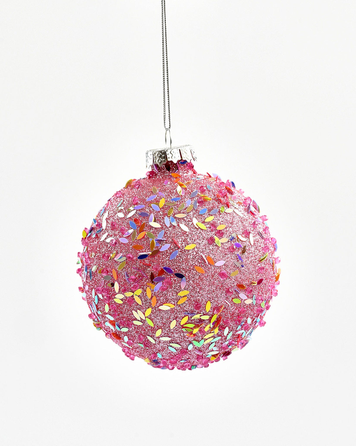 Pink-Glittering-Sequins-Bauble-Glass-Tree-Ornament