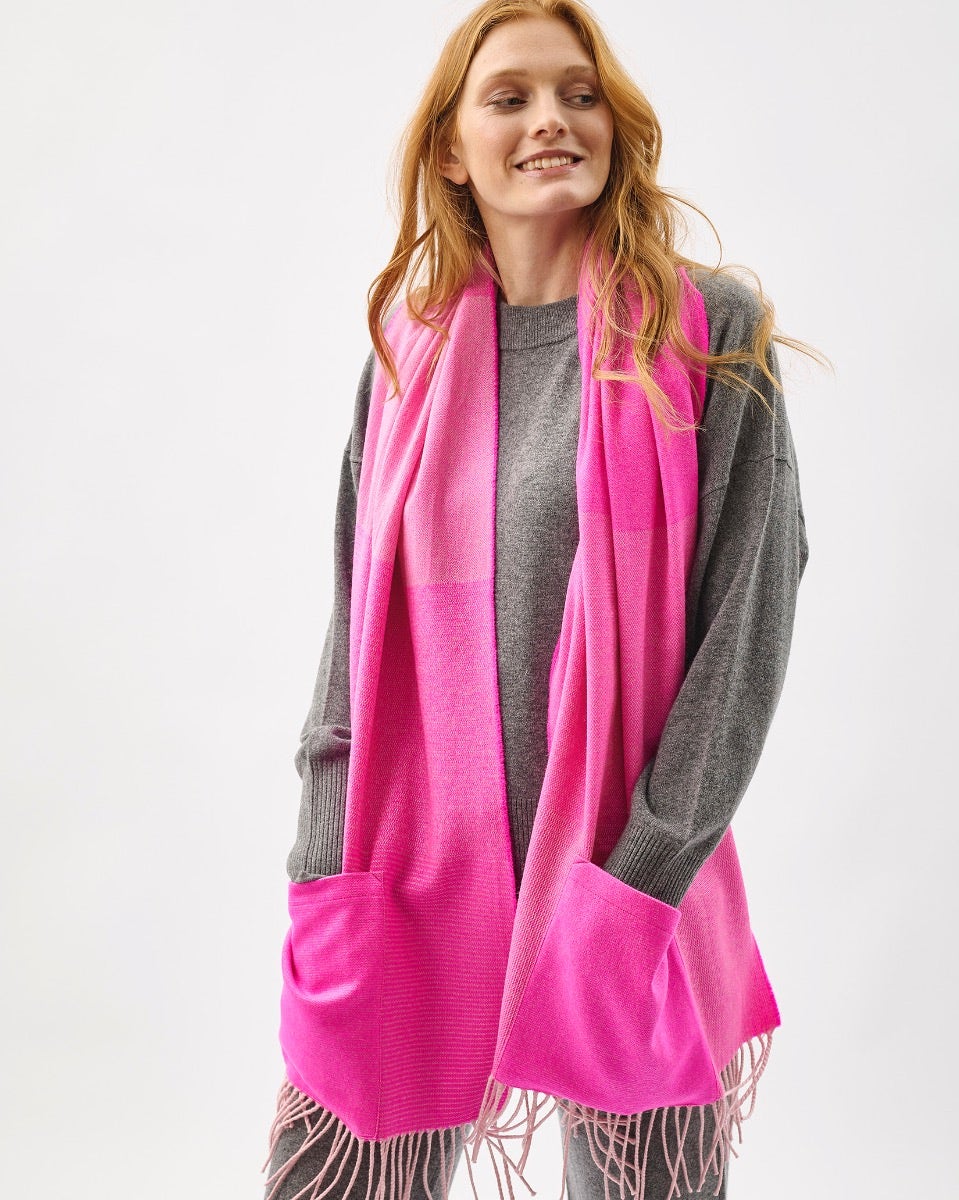 Neon Pink Weaver's Embrace Merino Pocket Wrap