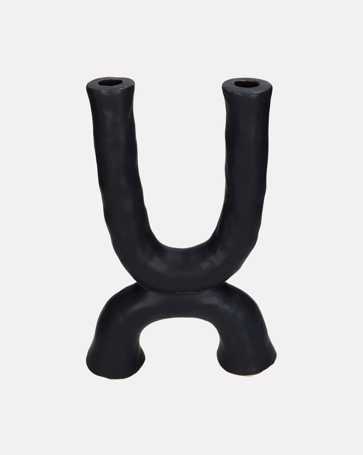 Matte-Black-Organic-Fine-Earthenware-Double-Candle-Holder