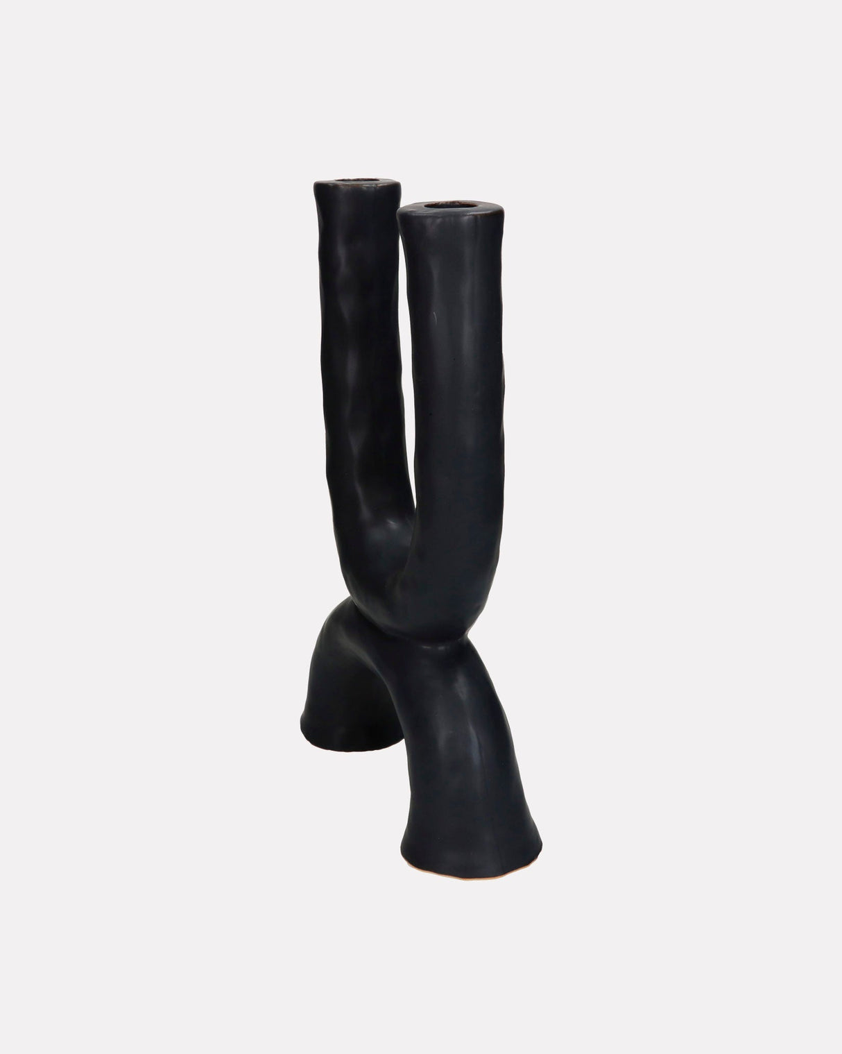 Matte-Black-Organic-Fine-Earthenware-Double-Candle-Holder