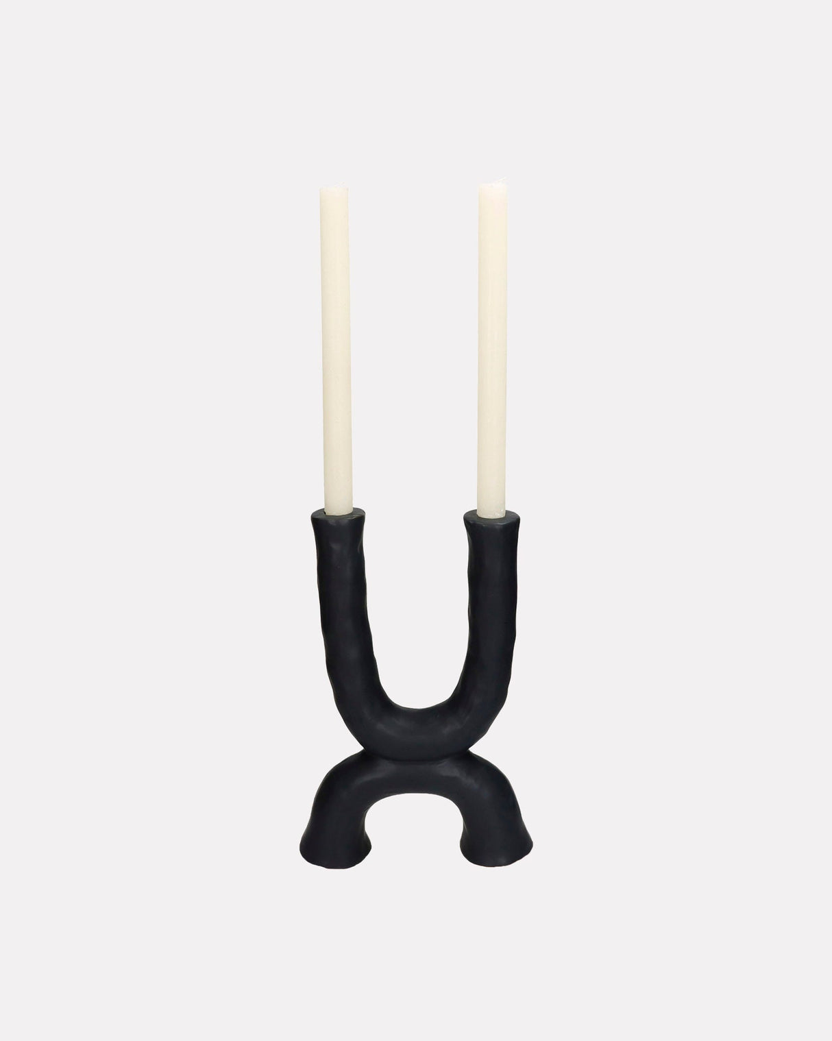 Matte Black Organic Fine Earthenware Double Candle Holder