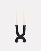 Matte Black Organic Fine Earthenware Double Candle Holder